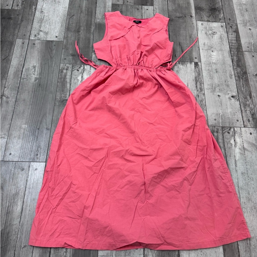Rails Yvette Cotton Midi Dress Cinched Waist Spiced Coral Side Cutout Medium - Picture 4 of 12